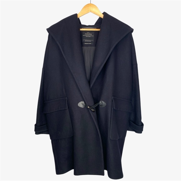 ALL SAINTS Size:6 Italian Cloth 80% Virgin Wool Hooded Klein Duffle Toggle Coat - Picture 2 of 4